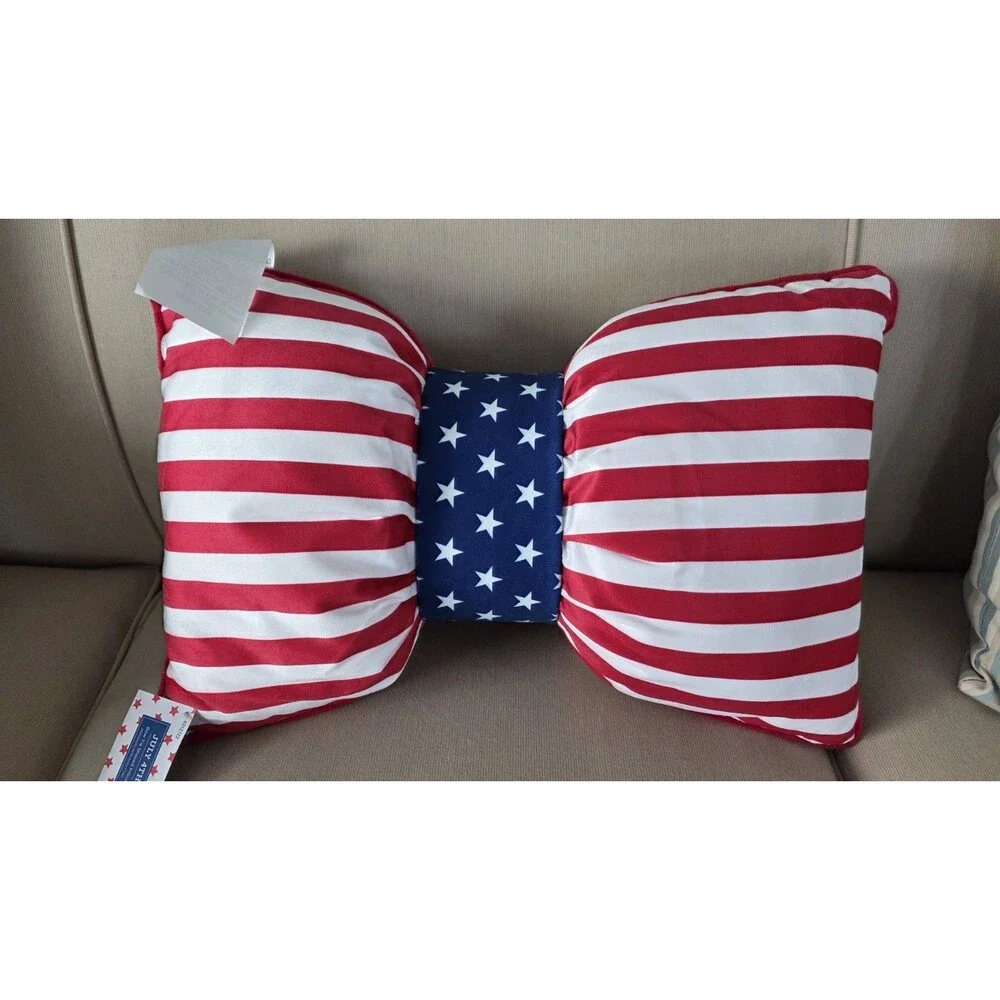 4th of July Patriotic Bow Stars & Stripes Throw Pillow 20